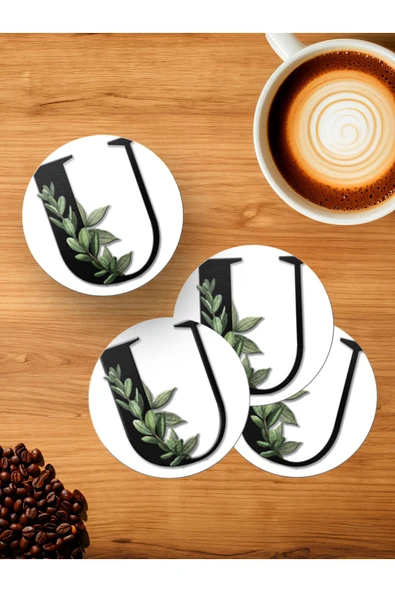 Panorama Ajans U Harfi Yeşil Yapraklı 4'lü Ahşap Bardak Altlığı ürün görseli 1
