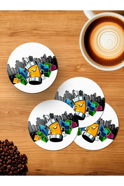 Panorama Ajans Graffiti 4'lü Ahşap Bardak Altlığı ürün görseli 1