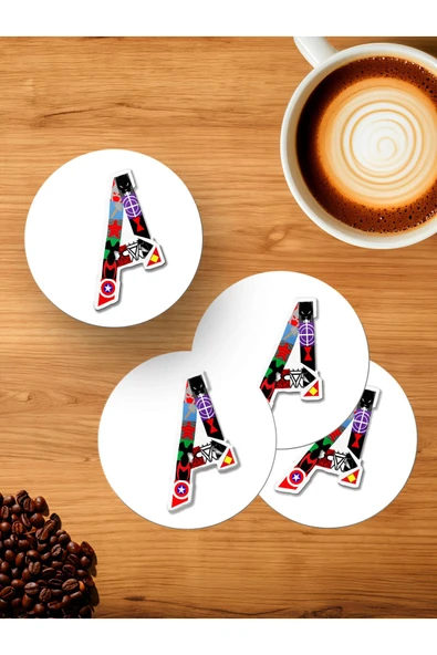 Panorama Ajans Avengers Kahramanları A Harfi Sticker 4'lü Ahşap Bardak Altlığı ürün görseli 1