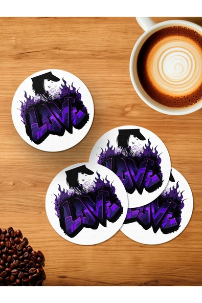 Panorama Ajans Love 4'lü Ahşap Bardak Altlığı ürün görseli 1