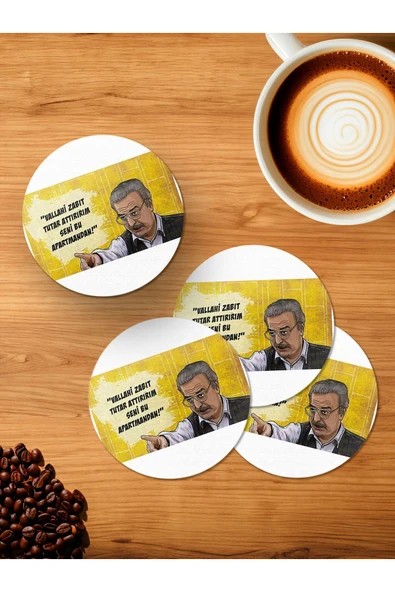 Panorama Ajans Komik Sözlü Vallahi Zabıt Tutarım 4'lü Ahşap Bardak Altlığı