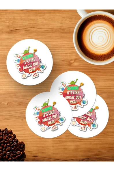 Panorama Ajans Ayt Tyt Öğrencilerine Bilim Sihir Sticker 4'lü Ahşap Bardak Altlığı ürün görseli 1