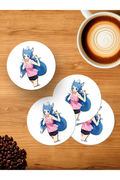 Panorama Ajans Cat Girl Kedi Kız Mini Şort 4'lü Ahşap Bardak Altlığı ürün görseli 1