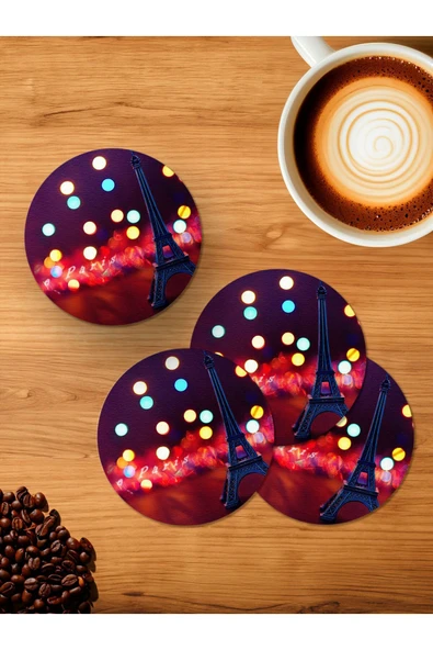 Panorama Ajans Eyfel Kulesi  4'lü Ahşap Bardak Altlığı ürün görseli 1