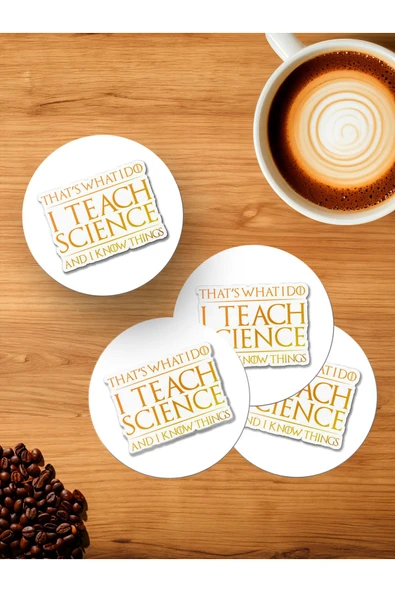 Panorama Ajans Öğretmenler Günü Bilim Sever Sticker 4'lü Ahşap Bardak Altlığı ürün görseli 1