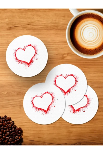 Panorama Ajans Fırça Darbeli Kalp 4'lü Ahşap Bardak Altlığı ürün görseli 1