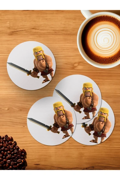 Panorama Ajans Clash of Clans Barbar Kılıçlı 4'lü Ahşap Bardak Altlığı ürün görseli 1