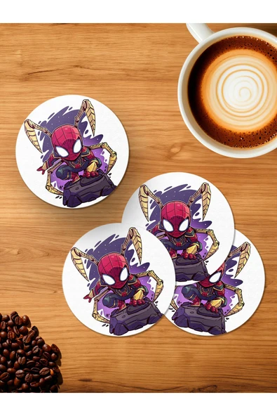 Panorama Ajans Örümcek Adam Tasarım 4'lü Ahşap Bardak Altlığı ürün görseli 1