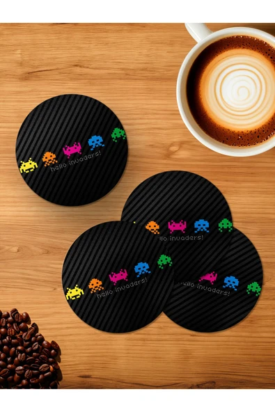 Panorama Ajans Hello İnvaders Game 4'lü Ahşap Bardak Altlığı ürün görseli 1