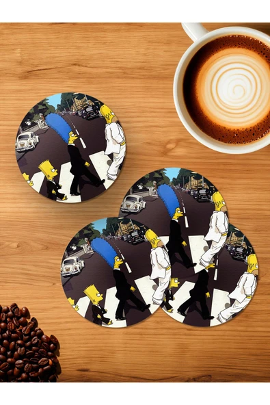 Panorama Ajans Simpsons Simpsonlar Aile Suit Takım Balo 4'lü Ahşap Bardak Altlığı ürün görseli 1