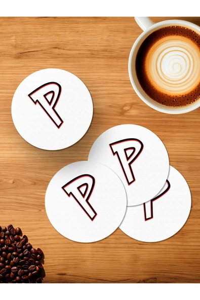 Panorama Ajans P Harfi 4'lü Ahşap Bardak Altlığı ürün görseli 1