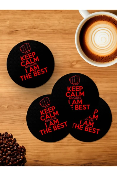Panorama Ajans Sakin Ol Keep Calm En İyi Benim Motive Edici Hediye 4'lü Ahşap Bardak Altlığı ürün görseli 1