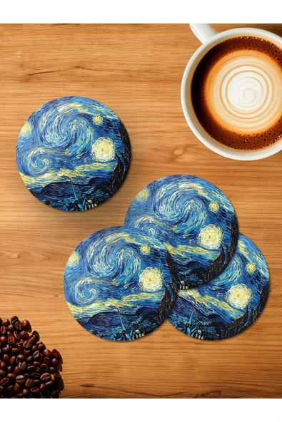 Panorama Ajans Van Gogh 4'lü Ahşap Bardak Altlığı ürün görseli 1