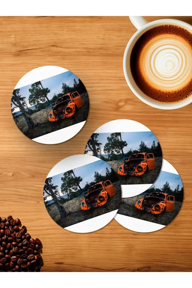 Panorama Ajans Retro 4'lü Ahşap Bardak Altlığı ürün görseli 1