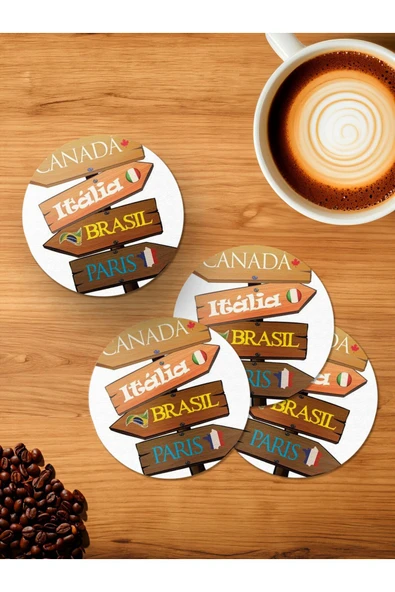 Panorama Ajans Tabela 4'lü Ahşap Bardak Altlığı ürün görseli 1