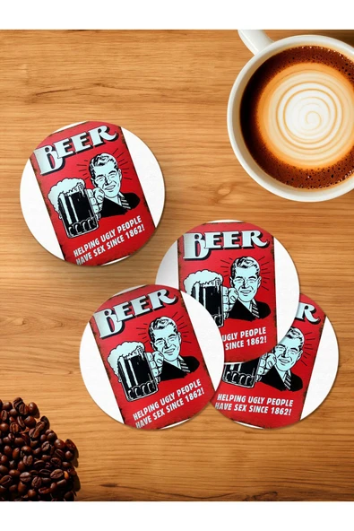 Panorama Ajans Beer 4'lü Ahşap Bardak Altlığı - 1