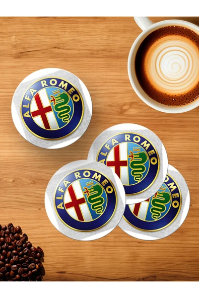 Panorama Ajans Alfa Romeo Araba Car Logo Üç Boyutlu 4'lü Ahşap Bardak Altlığı ürün görseli 1