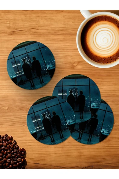 Panorama Ajans Fight Club Dövüş Kulübü Final Sahnesi IMDB Marla ve Tyler 4'lü Ahşap Bardak Altlığı ürün görseli 1