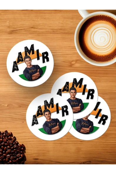 Panorama Ajans Aamır Khan Hint Oyuncu Portre Tasarım 4'lü Ahşap Bardak Altlığı ürün görseli 1