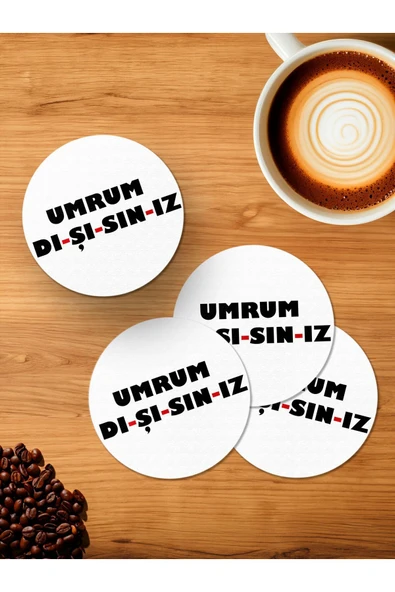 Panorama Ajans Umrum Dışısınız Komik Sözlü 4'lü Ahşap Bardak Altlığı ürün görseli 1