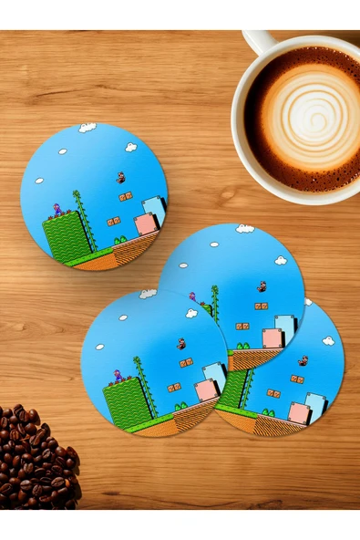 Panorama Ajans Super Mario Atari Oyun Kaset 4'lü Ahşap Bardak Altlığı ürün görseli 1