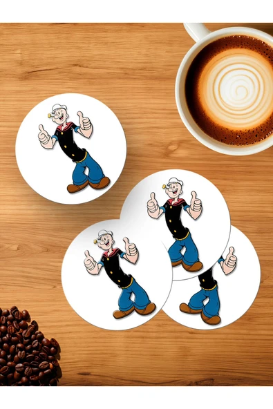 Panorama Ajans Temel Reis Popeyes Sticker Tasarım 4'lü Ahşap Bardak Altlığı ürün görseli 1