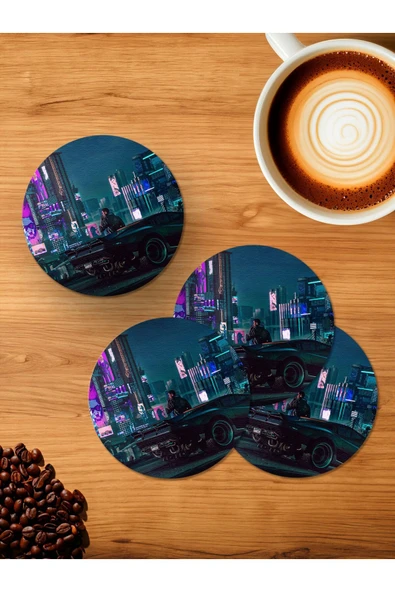 Panorama Ajans Cyberpunk 2077 4'lü Ahşap Bardak Altlığı ürün görseli 1