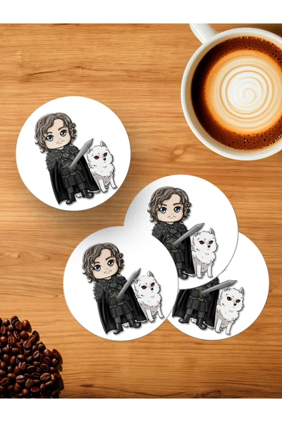 Panorama Ajans Game Of Thrones Hayranlarına Jon Snow Sticker 4'lü Ahşap Bardak Altlığı ürün görseli 1