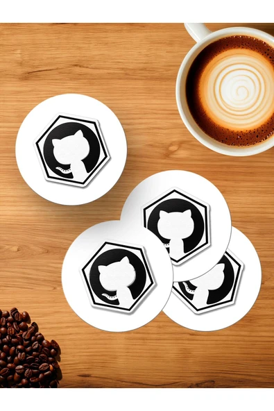 Panorama Ajans Cat Kedi Sahiplerine Tatlı Kedi Tabela 4'lü Ahşap Bardak Altlığı ürün görseli 1