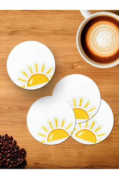 Panorama Ajans Sun Minimal Tasarım 4'lü Ahşap Bardak Altlığı ürün görseli 1