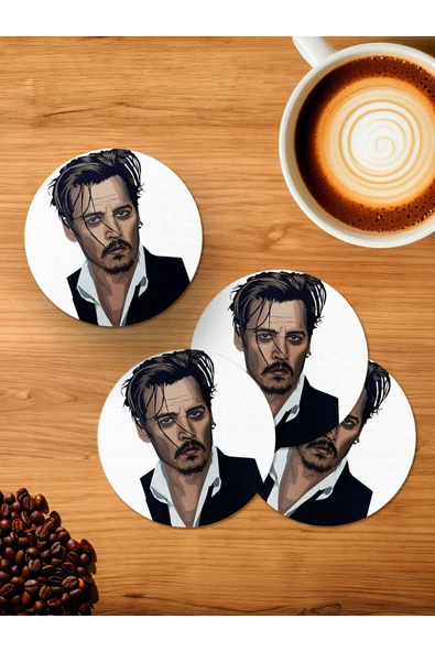 Panorama Ajans Johnny Depp 4'lü Ahşap Bardak Altlığı ürün görseli 1