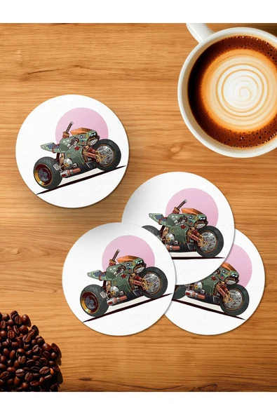 Panorama Ajans Retro Motor Minimal Tasarım 4'lü Ahşap Bardak Altlığı ürün görseli 1