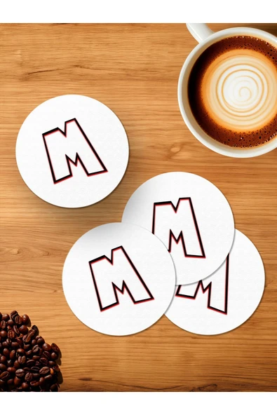 Panorama Ajans M Harfi 4'lü Ahşap Bardak Altlığı ürün görseli 1