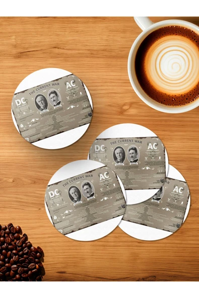 Panorama Ajans Edison And Tesla 4'lü Ahşap Bardak Altlığı ürün görseli 1