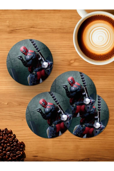 Panorama Ajans Deadpool Komik Tuvalet Molası Marvel 4'lü Ahşap Bardak Altlığı ürün görseli 1