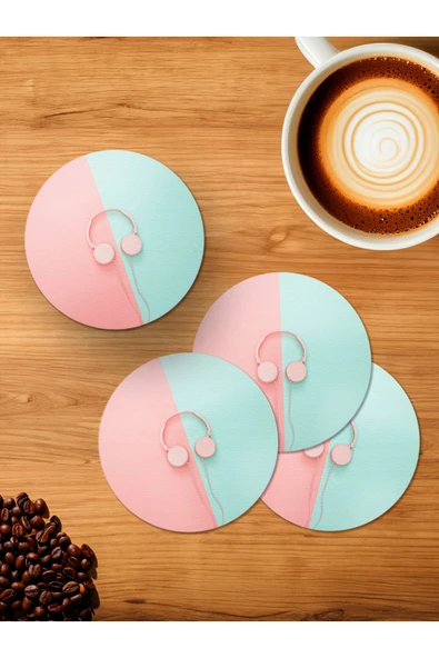 Panorama Ajans Minimal Kulaklık Fotograf 4'lü Ahşap Bardak Altlığı ürün görseli 1