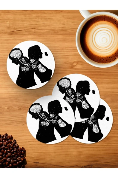 Panorama Ajans Black White Çift 4'lü Ahşap Bardak Altlığı ürün görseli 1