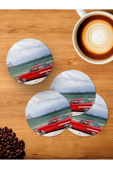 Panorama Ajans Kırmızı İmpala Nostalji 4'lü Ahşap Bardak Altlığı ürün görseli 1