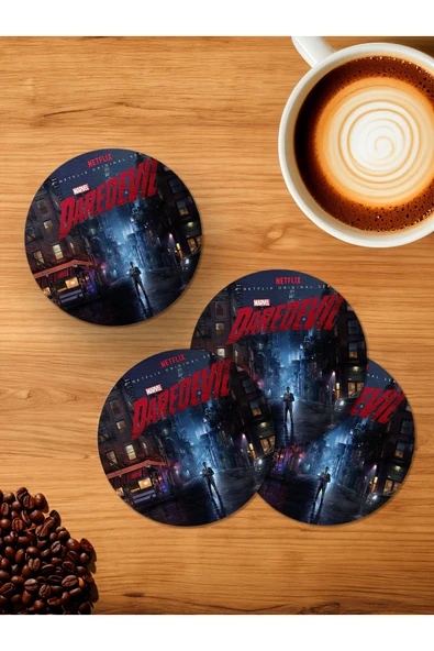 Panorama Ajans Marvel Daradevil süper Kahraman 4'lü Ahşap Bardak Altlığı ürün görseli 1