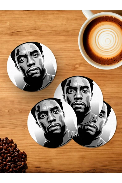 Panorama Ajans Black Panther 4'lü Ahşap Bardak Altlığı ürün görseli 1