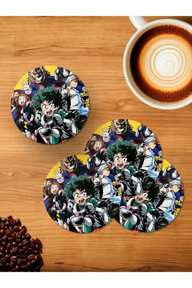 Panorama Ajans My Hero Academia Karakterler Çizgi Film Anime 4'lü Ahşap Bardak Altlığı