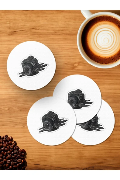 Panorama Ajans Black Kamera Tasarım  4'lü Ahşap Bardak Altlığı