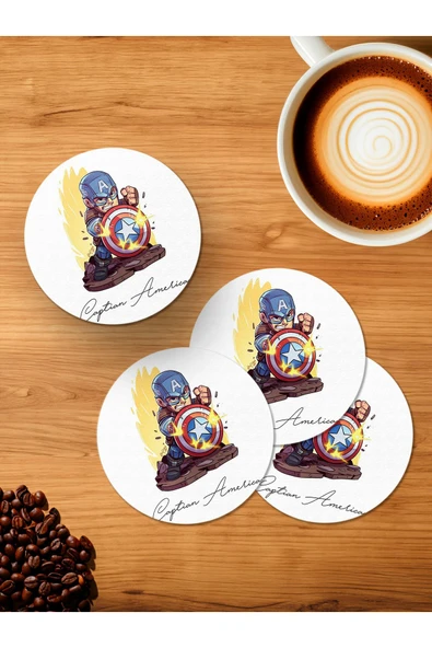 Panorama Ajans Captian America 4'lü Ahşap Bardak Altlığı