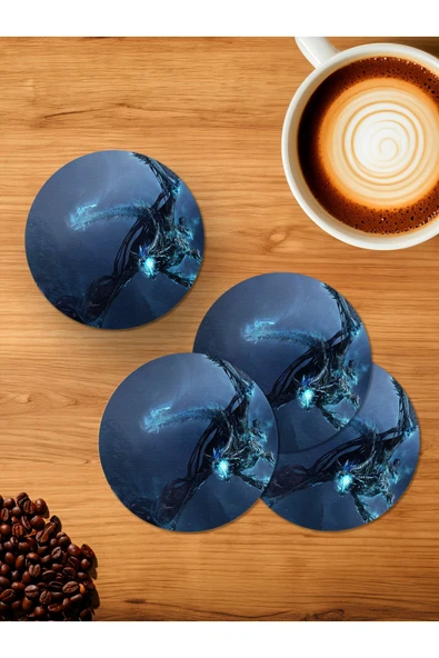 Panorama Ajans Dragon Ejderha Mavi Blue 4'lü Ahşap Bardak Altlığı ürün görseli 1