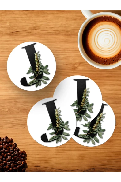 Panorama Ajans J Harfi Yeşil Yapraklı 4'lü Ahşap Bardak Altlığı ürün görseli 1