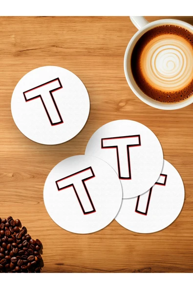 Panorama Ajans T Harfi 4'lü Ahşap Bardak Altlığı ürün görseli 1