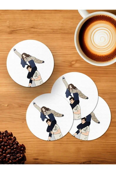 Panorama Ajans Eğlenceli Çift 4'lü Ahşap Bardak Altlığı ürün görseli 1