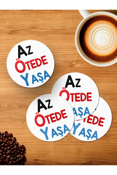 Panorama Ajans Komik Az Ötede Yaşa Sözlü 4'lü Ahşap Bardak Altlığı ürün görseli 1