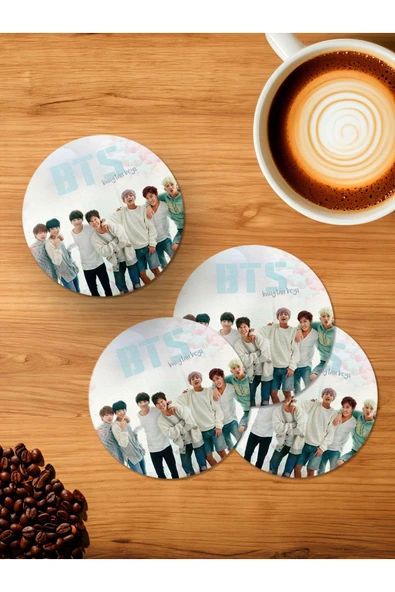 Panorama Ajans BTS 4'lü Ahşap Bardak Altlığı ürün görseli 1