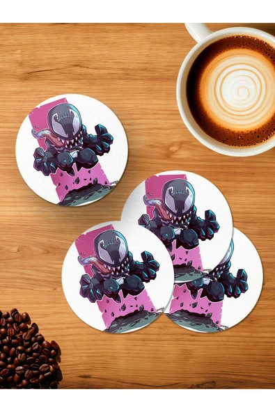 Panorama Ajans Venom Şirin Tasarımı 4'lü Ahşap Bardak Altlığı ürün görseli 1